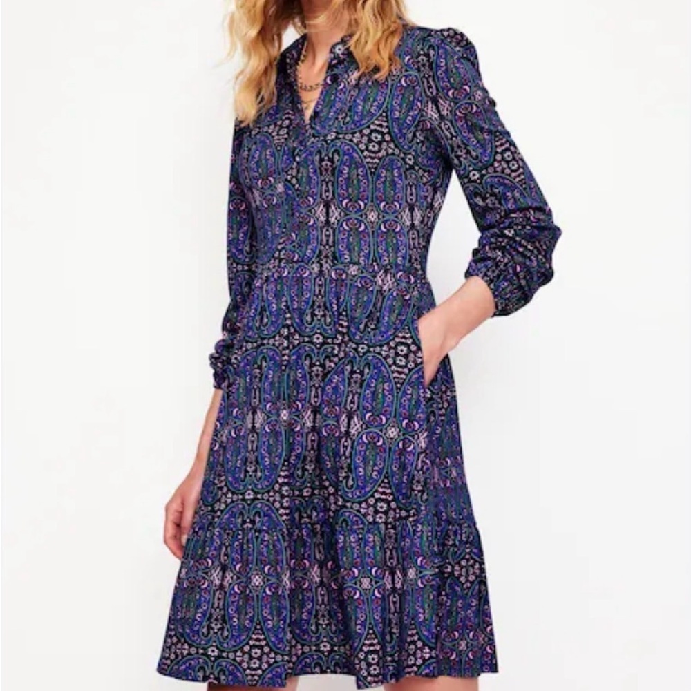 Boden blue tiered jersey shirt dress size 6